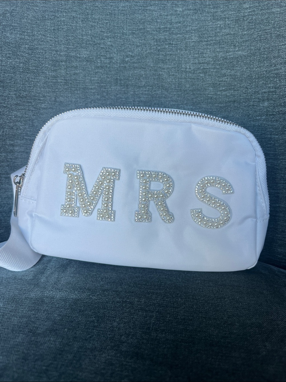 MRS Embellished White Cosmetic Bag